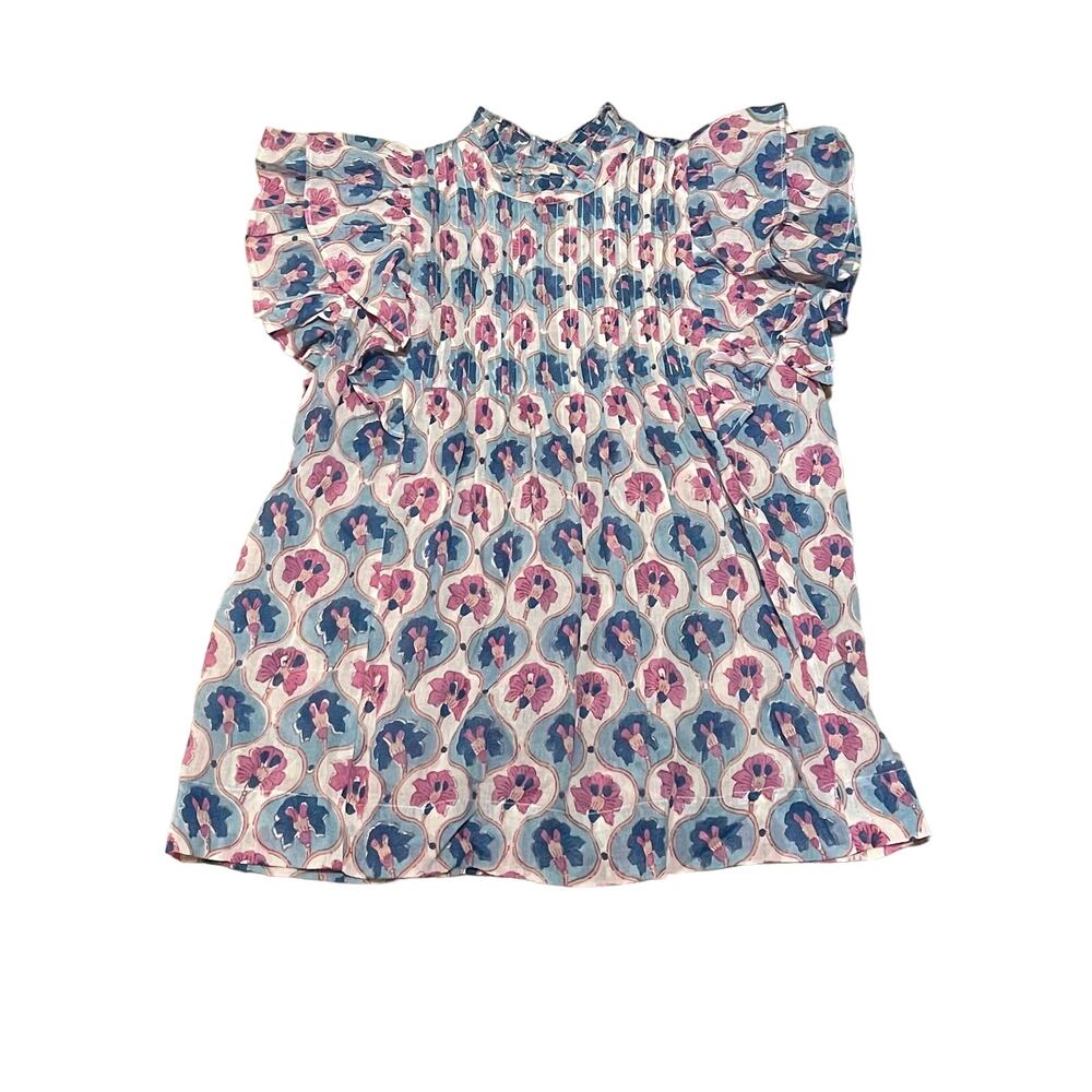 Oliphant Pintuck Ruffle Top, Iris Blue - Picture 3 of 4